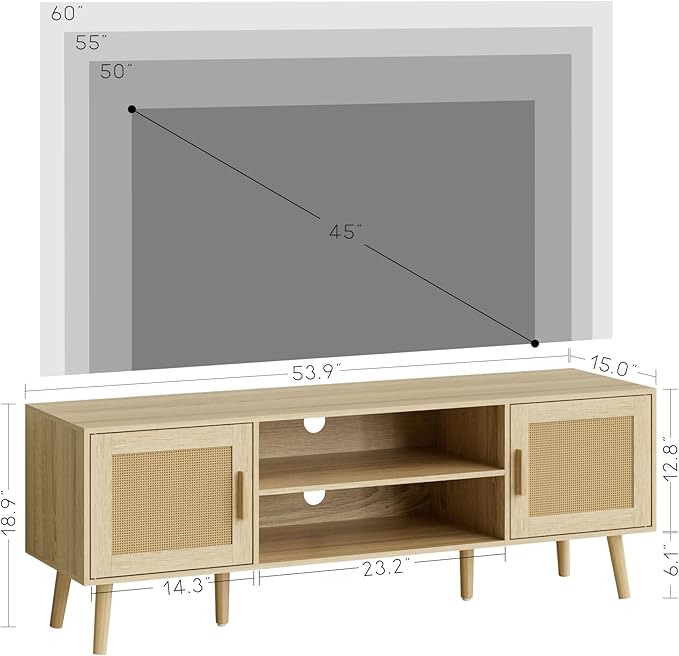 TV Stand for 55-65inch TV, Rattan Entertainment Center - Image 3