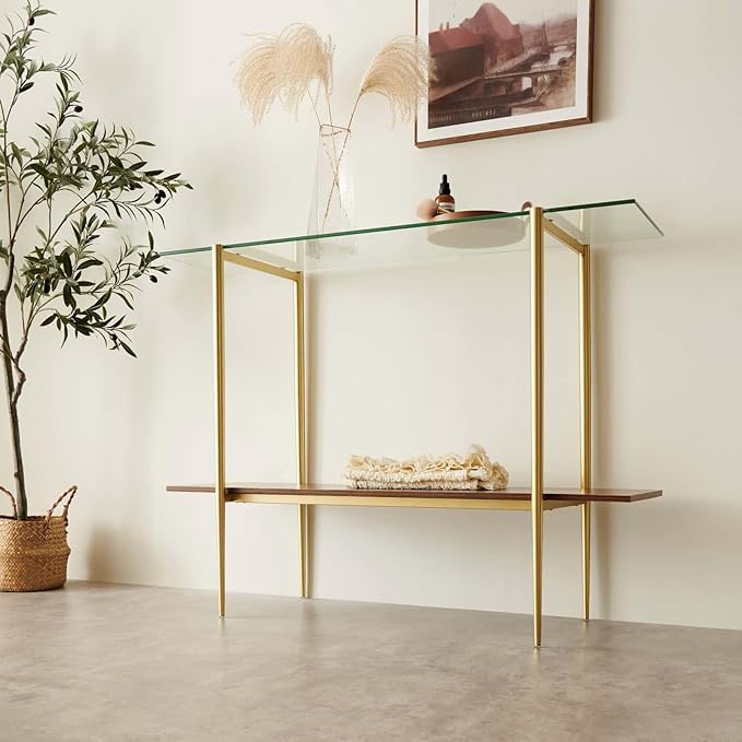 Glass Console Table for Living Room, Foyer & Entrance, 2-Tiers Mid-Century - Image 5