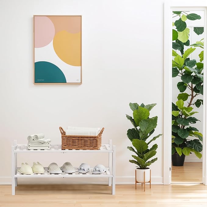 Haddockway 2 Tier Bamboo Shoe Rack Storage Organizer, Small Space 27"x11"x13" - Image 2
