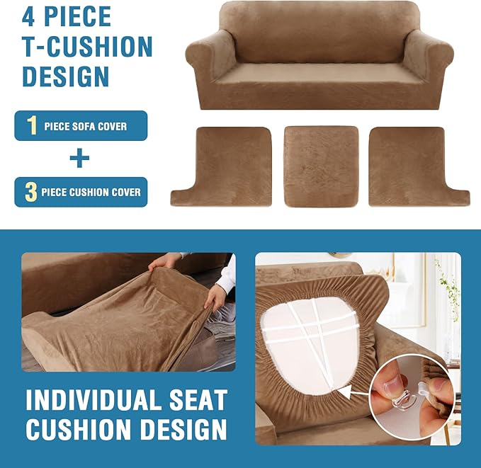 Sofa Cover 4 Piece T Cushion Sofa Slipcovers Thick Velvet Couch Cover Furniture - Image 4