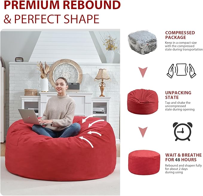 4FT Bean Bag Chair, Large Bean Bag Chairs - Image 6