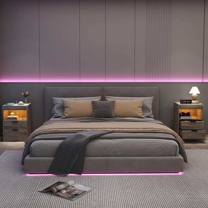 Gadroad LED Nightstand with Charging Station, Bedside Table with 3 Drawers and - Image 9