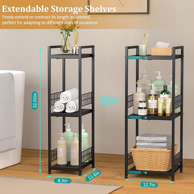 3-Tier Metal Shelving Unit, Expandable, Free-Standing, Open Floor Shelves - Image 3