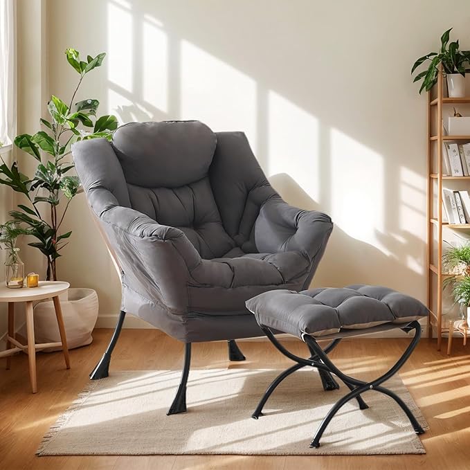 Lazy Chair with Ottoman, Reading Armchair with Armrests and Footrest, Large - Image 4