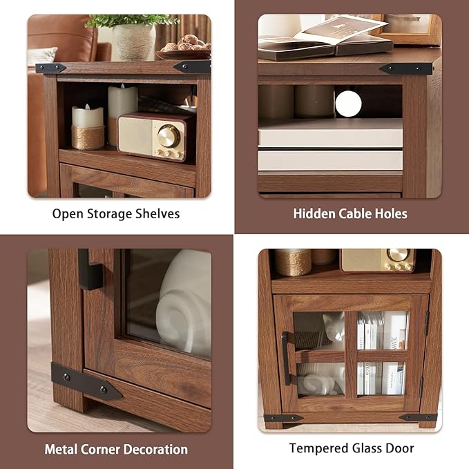 Farmhouse Nightstand with Charging Station, Rustic End Table with Tempered - Image 6