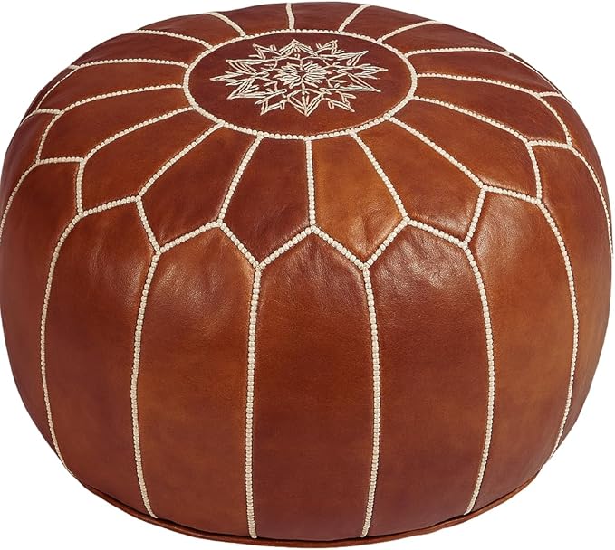 Stuffed Round Design Moroccan Leather Pouf Ottoman, Pre-Filled, 100% Genuine by Unknown
