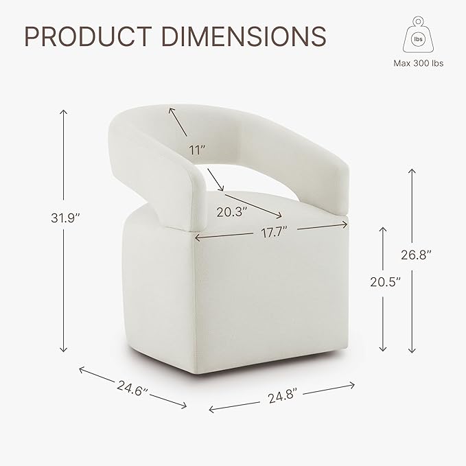 Upholstered Dining Chairs with Removable Casters Barrel Side Armchair with - Image 3