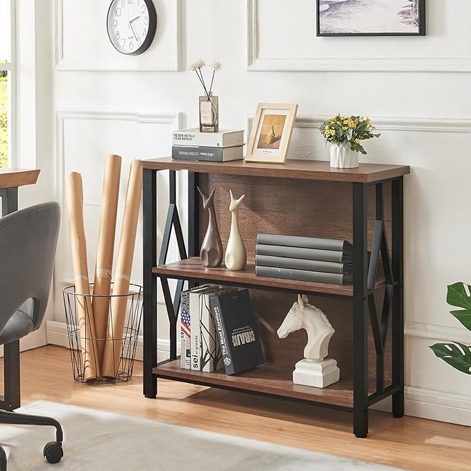 HOMISSUE Bookshelf, 3-Tier Rustic Small Bookshelf, Industrial Shelf Bookcase - Image 7