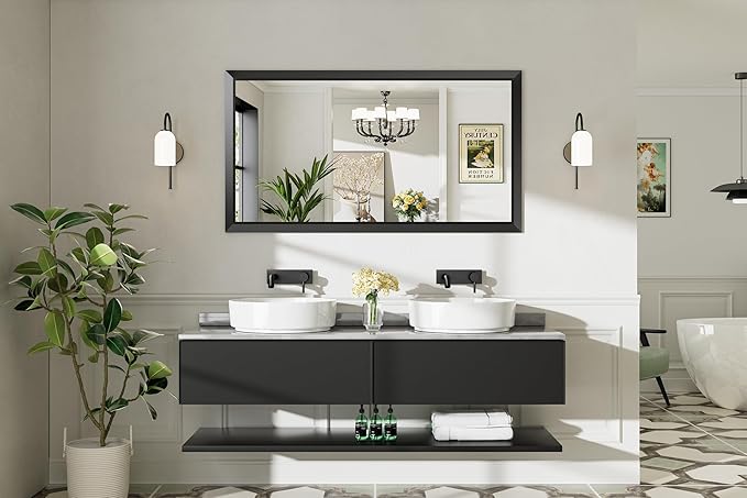 55x30 Inch Black Bathroom Mirror - Image 3