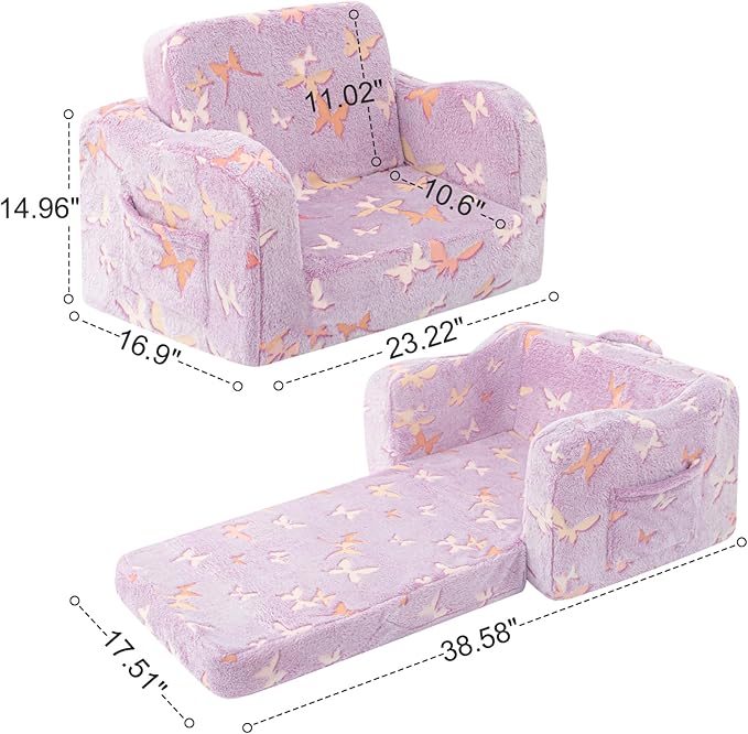 Kids Toddler Chair, 2-in-1 Toddler Couch Fold Out, Convertible Chairs - Image 3