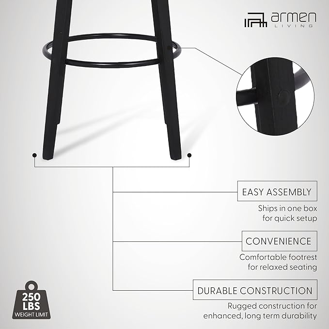 Armen Living Shelly 30" Bar Height Swivel Gray Faux Leather and Black Wood Bar - Image 5