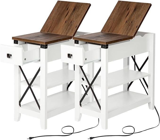 Narrow End Table with Charging Station by Awescuti