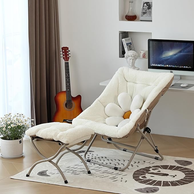 Living Room Chair, Soft Faux Fur Folded Chair Oversized Folding Accent Chair - Image 2