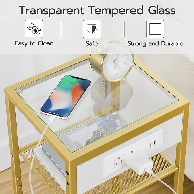 HOOBRO End Table with Charging Station, Side Table with USB Port & Power Outlets - Image 4