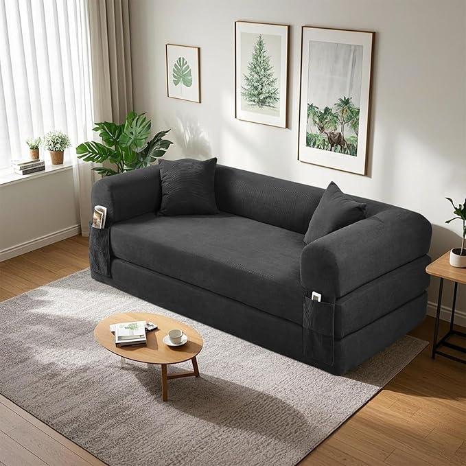 80" Convertible Sofa Bed, Corduroy Deep Seat Folding Pull Out Couch - Image 2