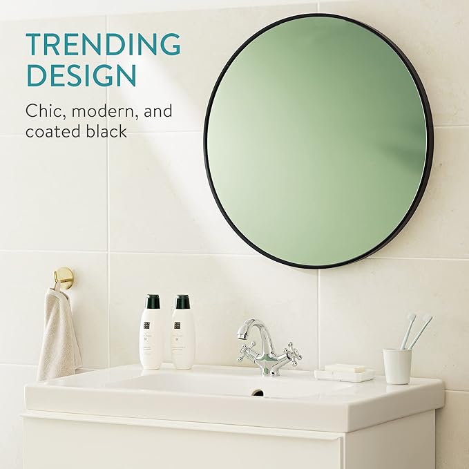Navaris Round Mirror - 60 cm - Large Circle Wall Mirror - Image 2