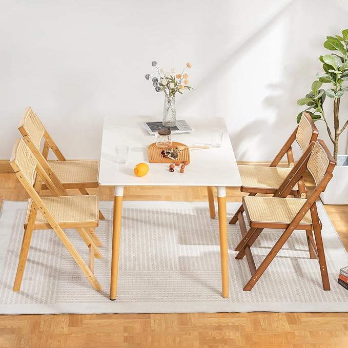 Rattan Folding Chairs, Modern Mid Century Dining Chairs Set of 2, Outdoor - Image 6