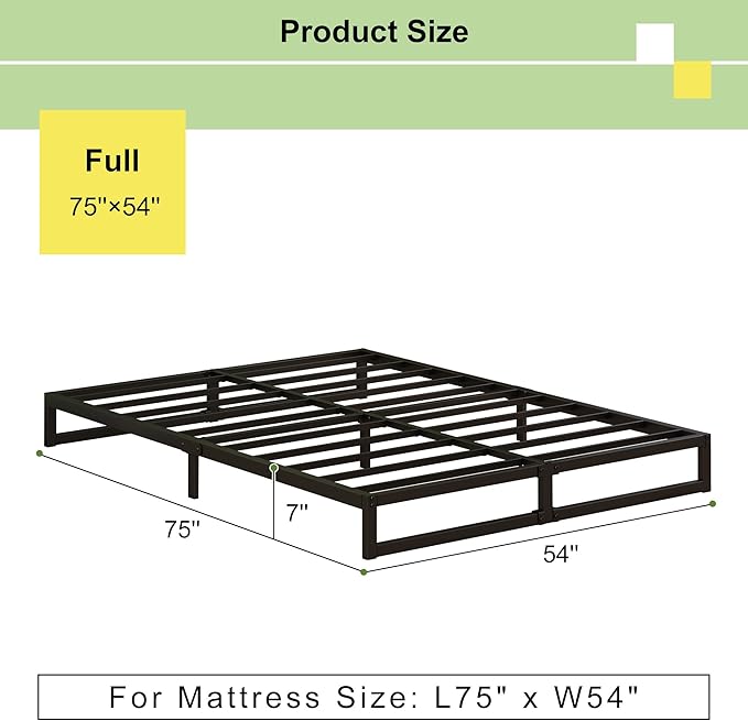 EMODA 7 Inch Full Size Bed Frame Heavy Duty Metal Platform No Box Spring Needed - Image 2