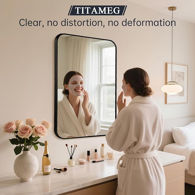 16x24 Inch Bathroom Mirror for Wall, Matte Black Framed Rectangle Mirror - Image 4