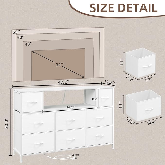 Somdot White TV Stand, Dresser for Bedroom for 55 inch TV - Image 3