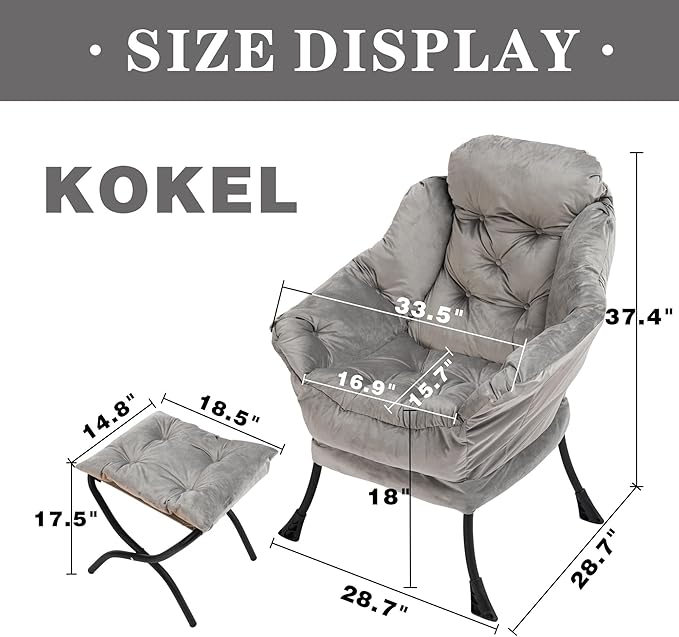 Lazy Chair with Folding Ottoman, Living Room Chairs, Accent Contemporary Lounge - Image 3