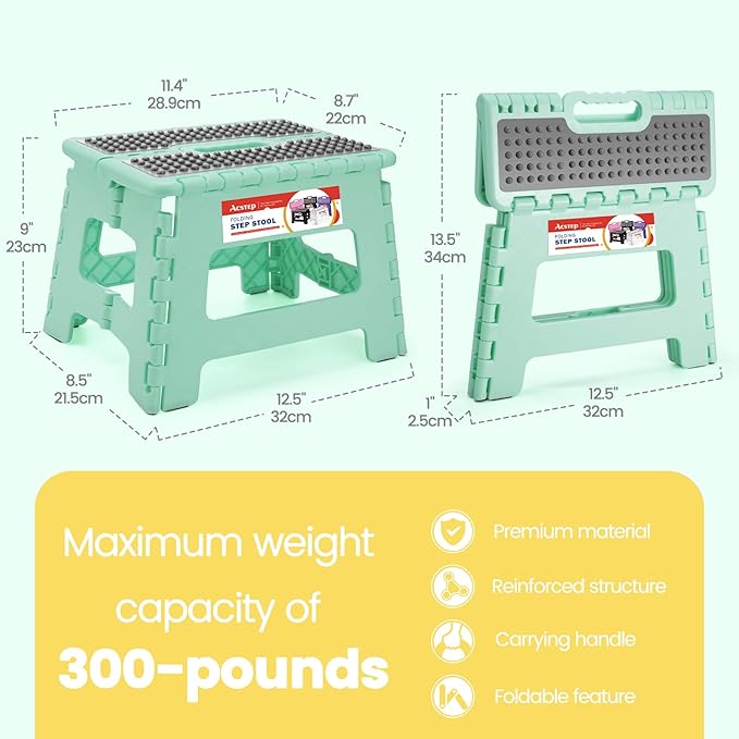 ACSTEP 9 Inch Folding Step Stool 300 LB Capacity Non Slip Foot Stool - Image 4