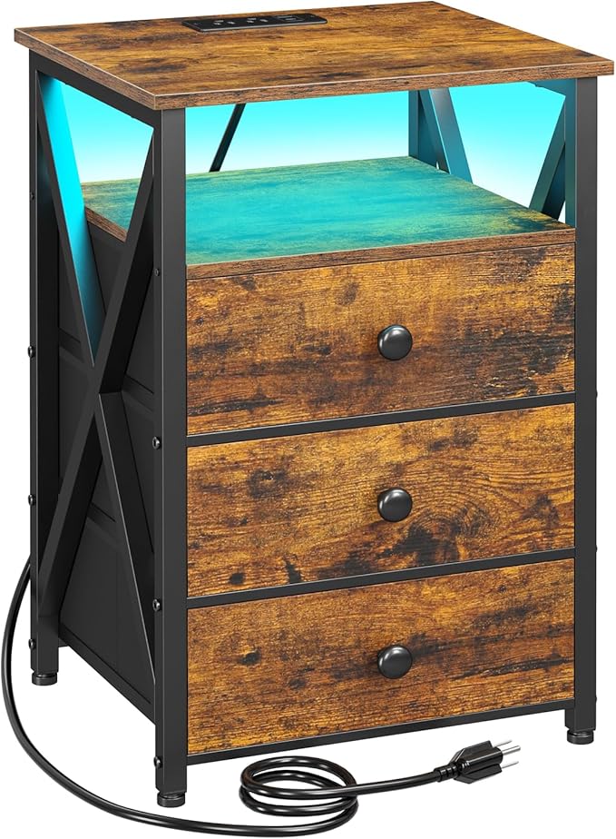 AMHANCIBLE LED Nightstand with Charging Station, Smart End Side Table with USB by AMHANCIBLE
