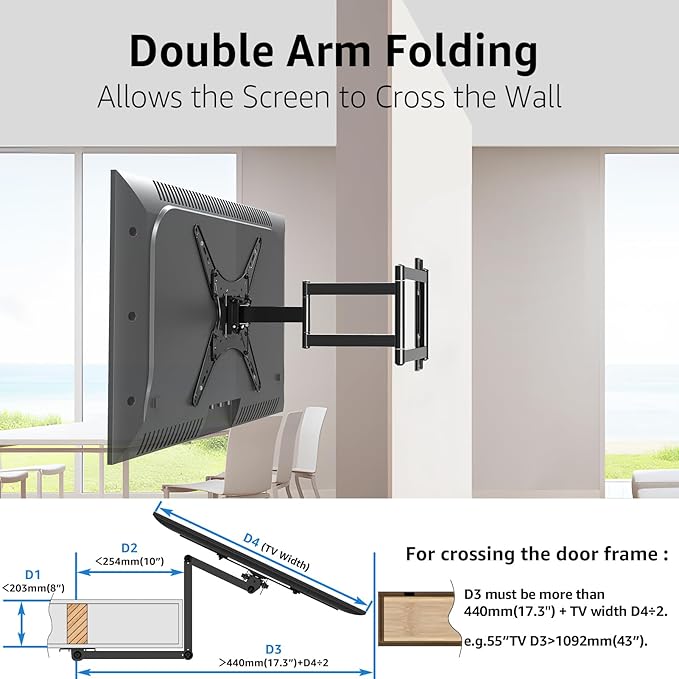 MOUNTUP Corner TV Wall Mount for Most 26-65 Inch TVs, Long Arm TV Mount - Image 2