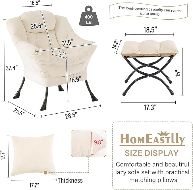 Lazy Chair with Ottoman, Modern Lounge Accent Chair with Armrests and a Throw - Image 2