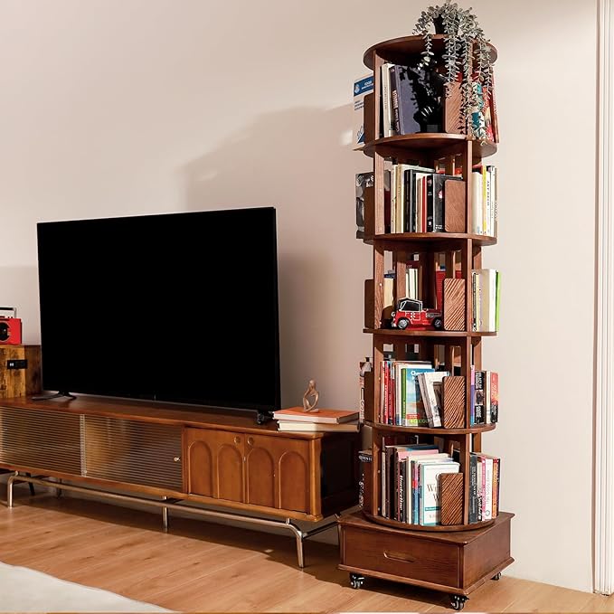 ZZV Solid Wood Rotating Bookshelf, 360° Display Bookcase - Image 6