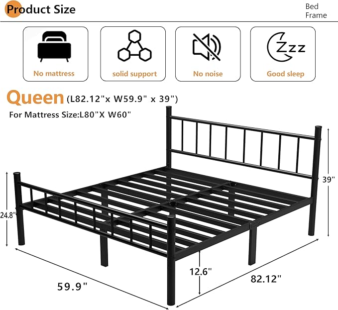 Metal Bed Frame, 14Inch Queen Size Bed Frame - Image 2