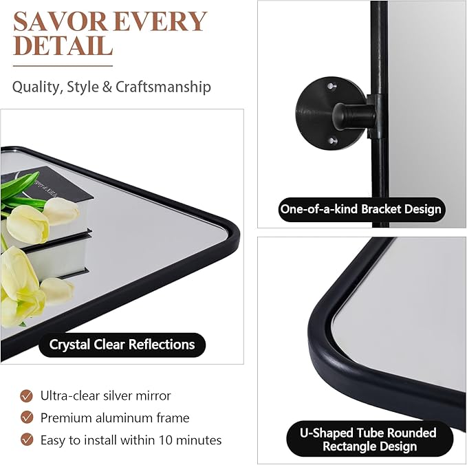 ANDY STAR Pivot Bathroom Mirror, 24 x 36 Inch Black Tilting Mirror - Image 4