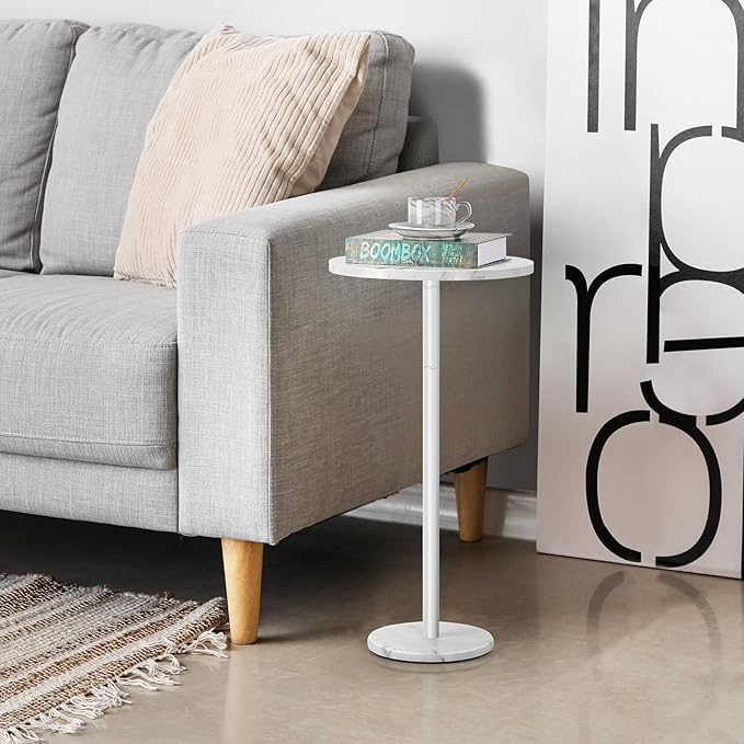 White Round Side Table Small End Table Set of 2 Modern Accent Table Pedestal - Image 3