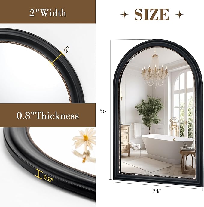 Axeman 24x36 Arched Wall Mirror, Decorative Bathroom Mirror, Traditional - Image 5