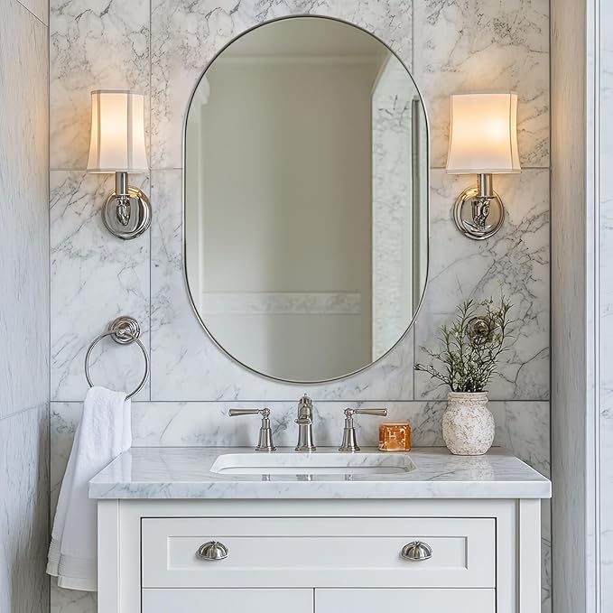 ANDY STAR Chrome Bathroom Mirror, 26x38’’ Oval Mirrors by ANDYSTAR