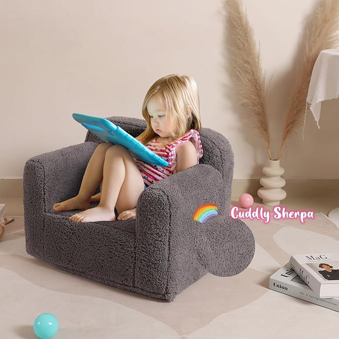 Kids Snuggly-Soft Sherpa Chair, Cuddly Toddler Foam Chair - Image 4