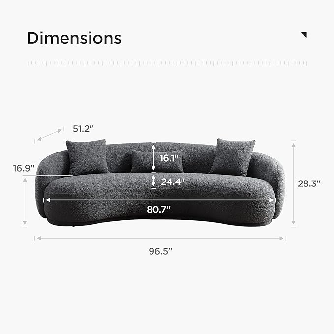 Acanva Mid Century Modern Curved Living Room Sofa, 4-Seat Boucle Fabric Couch - Image 2