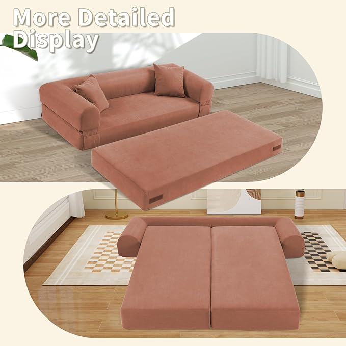 80" Convertible Sofa Bed, Corduroy Deep Seat Folding Pull Out Couch - Image 7