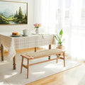Solid Wood Entryway Bench, Wooden Dining Bench Stool w/Hand-Woven Top, End of by TowoodLifee