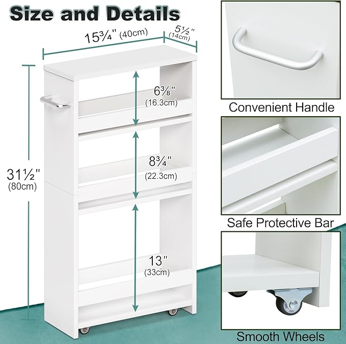 MARTY White Slim Storage Cart - Image 7