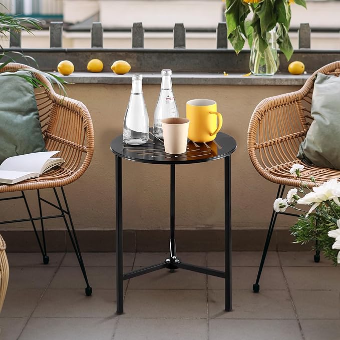 2 Packs 13" Metal Outdoor Side Tables Small Black Outside End Table - Image 2