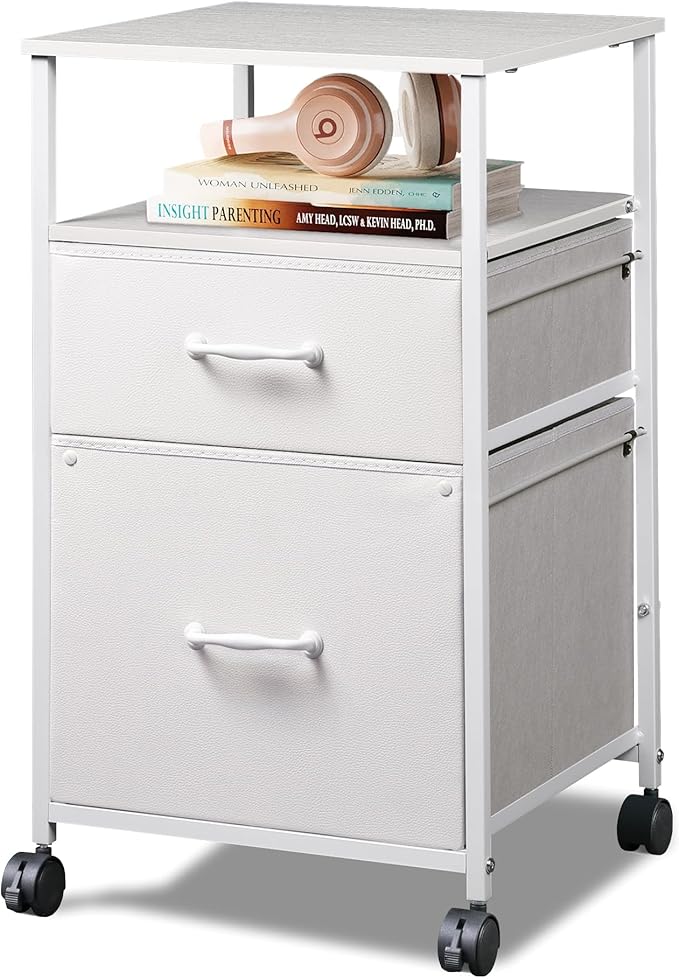 DEVAISE 2 Drawer Fabric Vertical Filing Cabinet, Rolling Printer Stand by DEVAISE