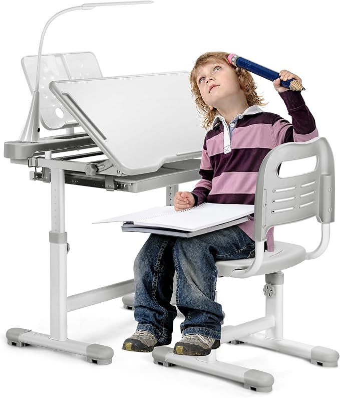 Rengue Kids Desk and Chair Set Height Adjustable School Study Desk and Chair by Rengue