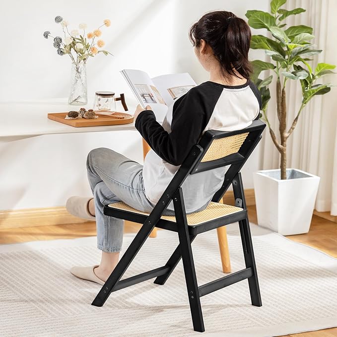 Rattan Folding Chairs, Modern Mid Century Dining Chairs Set of 2, Outdoor - Image 7