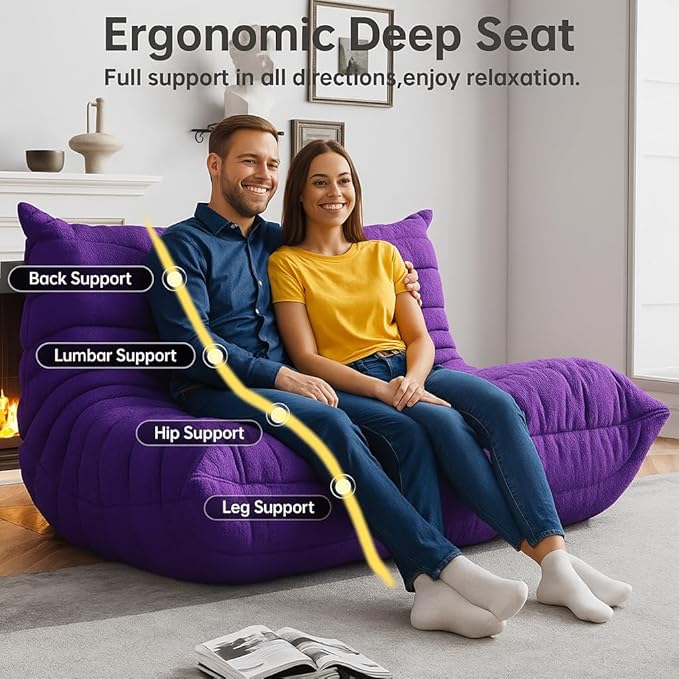 Bean Bag Chairs for Adults, Memory Foam Couch Loveseat Sofa Chair, Soft Teddy - Image 5