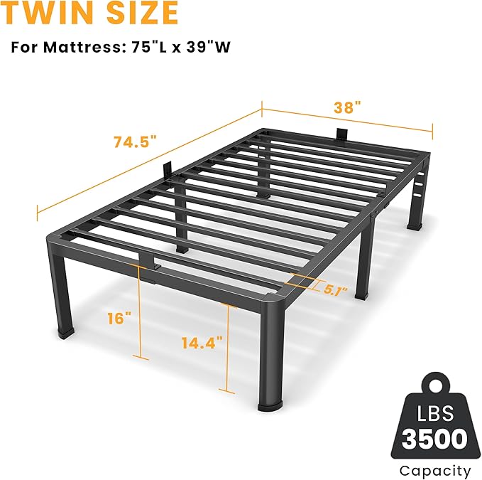 16 Inch Twin Size Metal Platform Bed Frame - Image 3