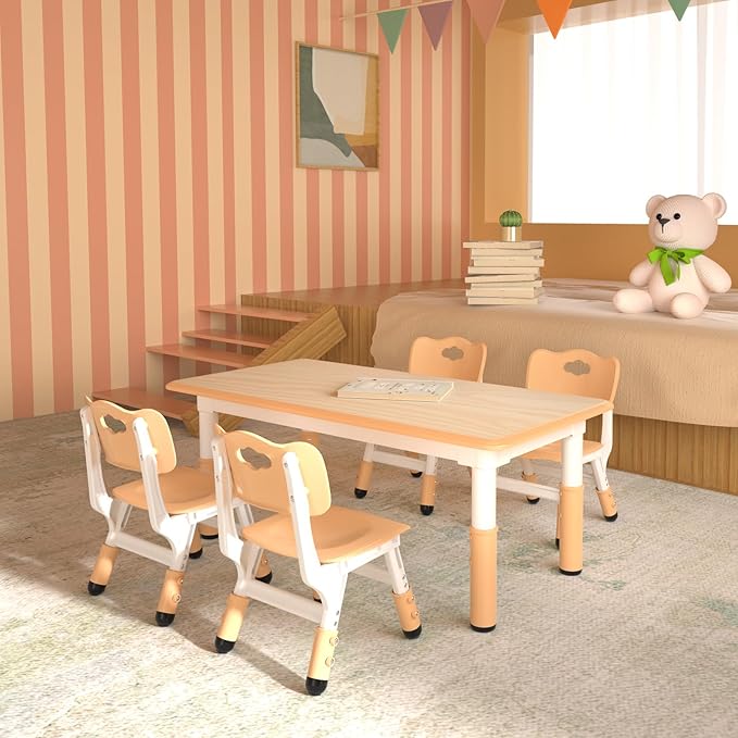 Kids Table and 4 Chairs Set，Height Adjustable Children Table & Chair，Toddlers - Image 5