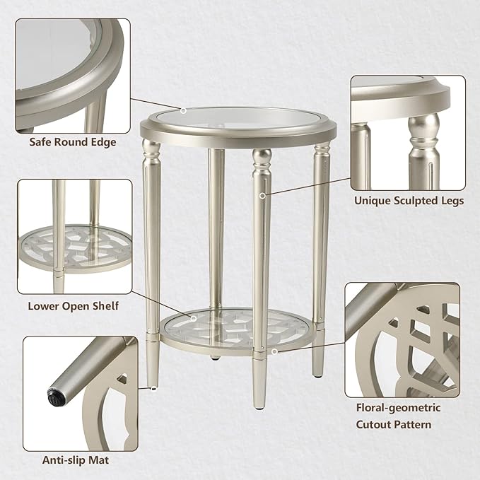 COSIEST Set of 2 Modern Round End Table, 2-Tier Glass Side Table - Image 8
