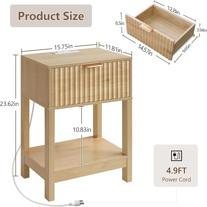 Night Stand Set 2, Fluted Nightstand - Image 2