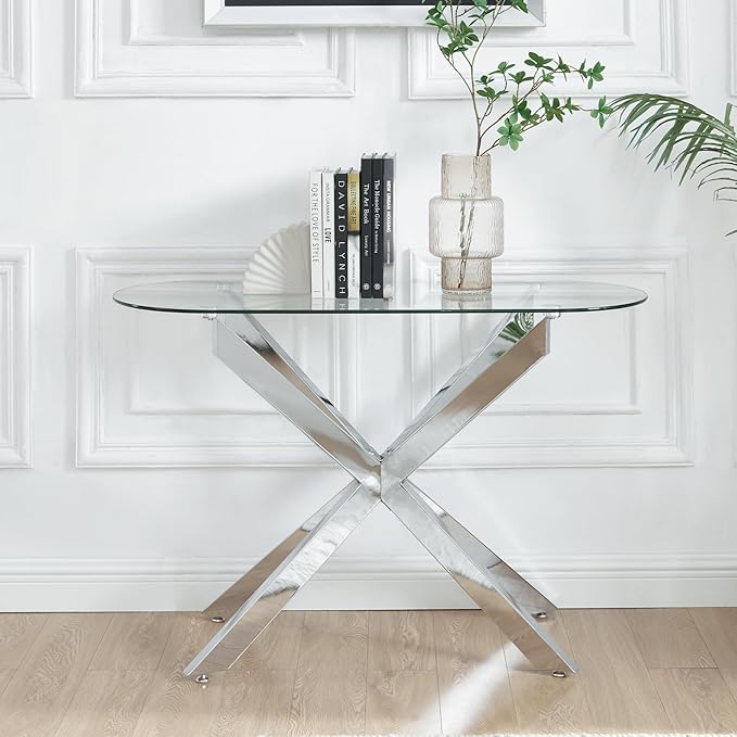 Modern Glass Oval Console Table, Entryway Hallway Narrow Sofa Table, Entrance - Image 5